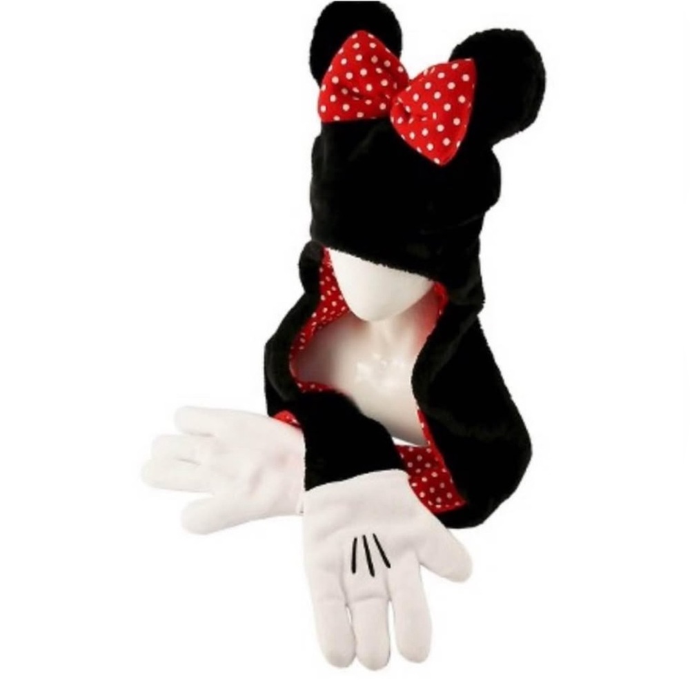 NEW DISNEY MINNIE MOUSE Hat Beanie with hands Gloves